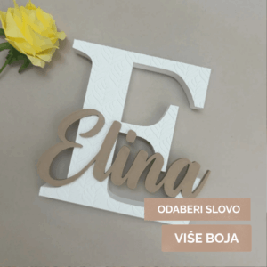 Personalizovano 3D slovo E sa imenom Elina u beloj i bež boji